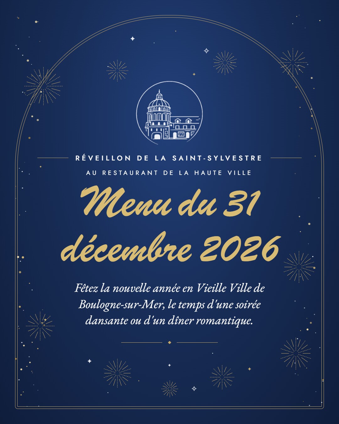 Menu du réveillon de la Saint-Sylvestre, 31 décembre 2026, au Restaurant de la Haute Ville
